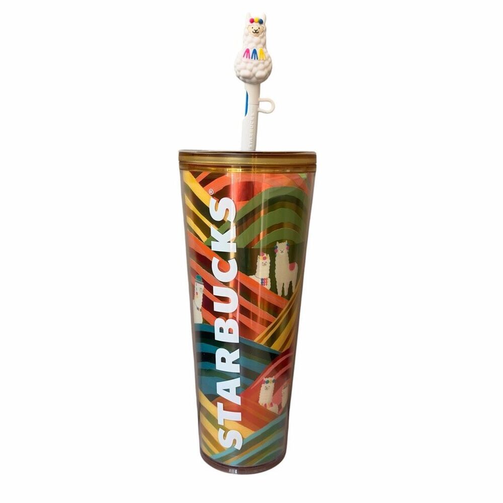 Starbucks Ecuador Llama Alpaca Tumbler Cup Straw Topper LATAM Exclusive 24oz NEW